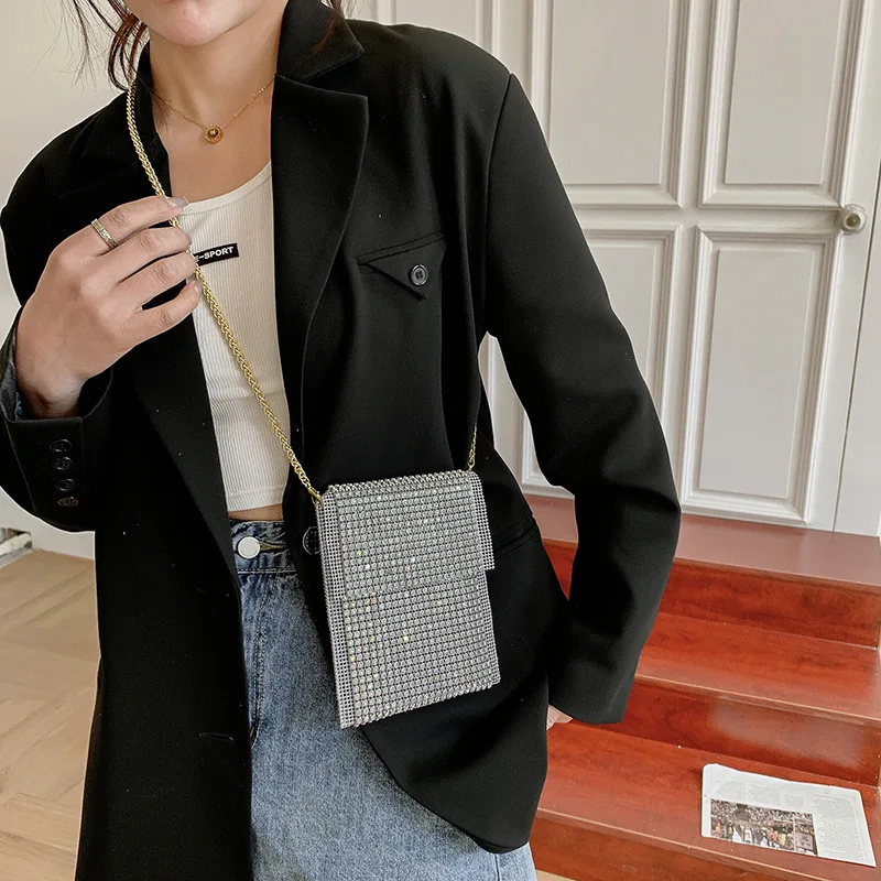 

Shiny Diamonds Flap Bags For Women 2021 Trendy Chains Shoulder Crossbody Purses Delicate Lady Handbags Ins Hot Umderarm Bolsa