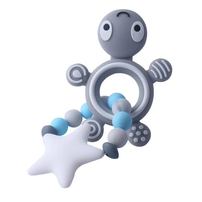 Chupete de silicona de tortuga para beb&eacute;, soporte de cadena para chupete, sonajeros para beb&eacute;, chupete de dentici&oacute;n, juguete para masticar-0