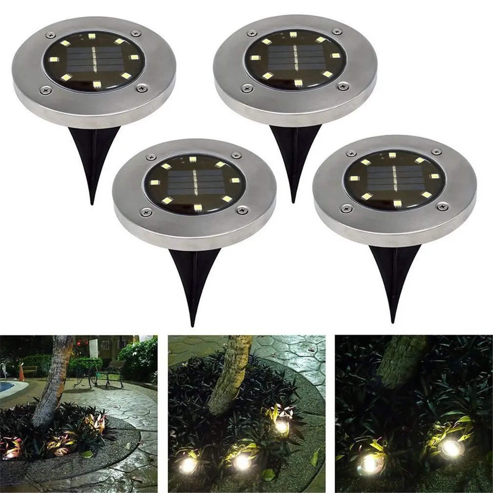 

8 LED Solar Powered Ground Lights stainless steel Outdoor lamp Waterproof LED Solar Path Lights Garden Landscape Light 4 Pieces