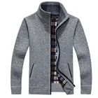 Мужской осенний свитер на молнии, утепленная и бархатная Мужская свободная теплая вязаная куртка с воротником-стойкой