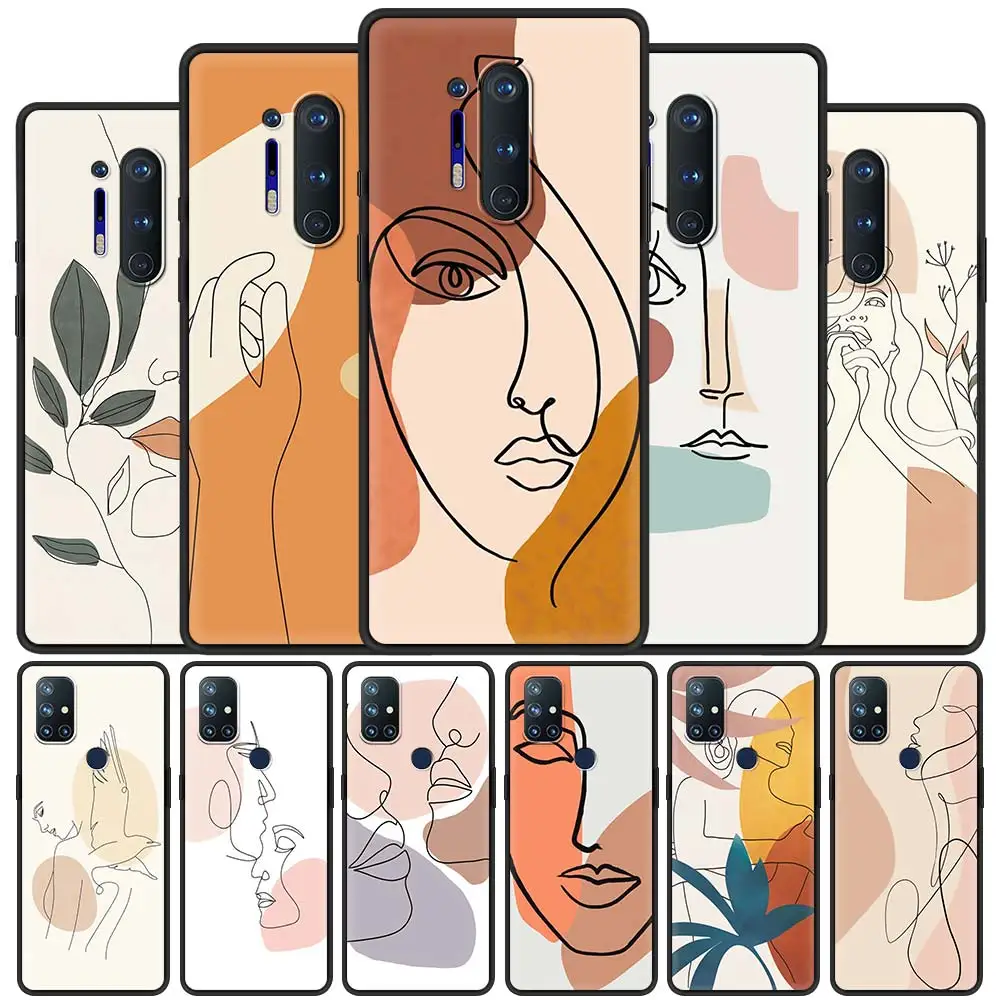 

For OnePlus 8 Nord 7Pro Case For One Plus Z N10 5G 8T 7 Pro n100 7T 6T Full Protection Soft Phone Cover Abstract Women Face Line