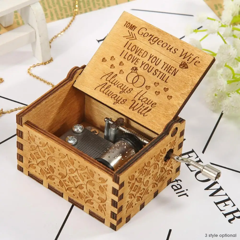 

Новая резная музыкальная шкатулка, деревянная рукоятка для мам и фото, подарок на день рождения, украшения для дома, детские подарки 65x50x38 мм