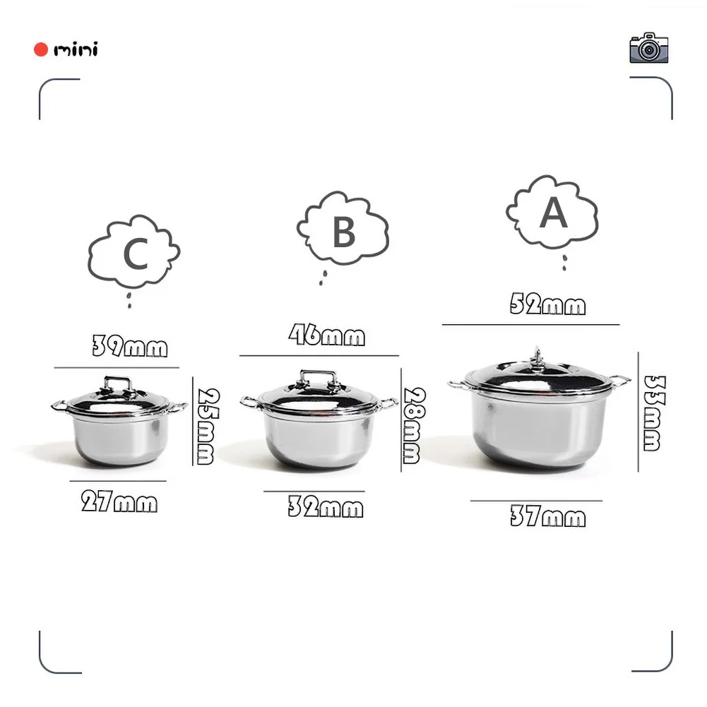 

1/3Pcs Mini Alloy Stock Pot Toy 1/12 Doll House Kitchen Utensil Cooking Ware