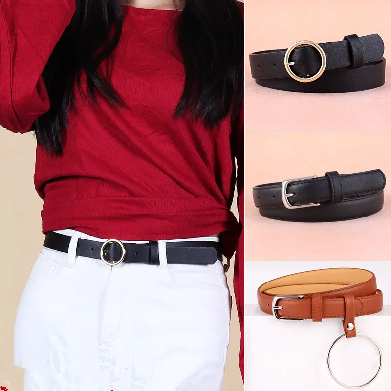 2019 женский ремень из искусственной кожи с круглой металлической пряжкой круглые