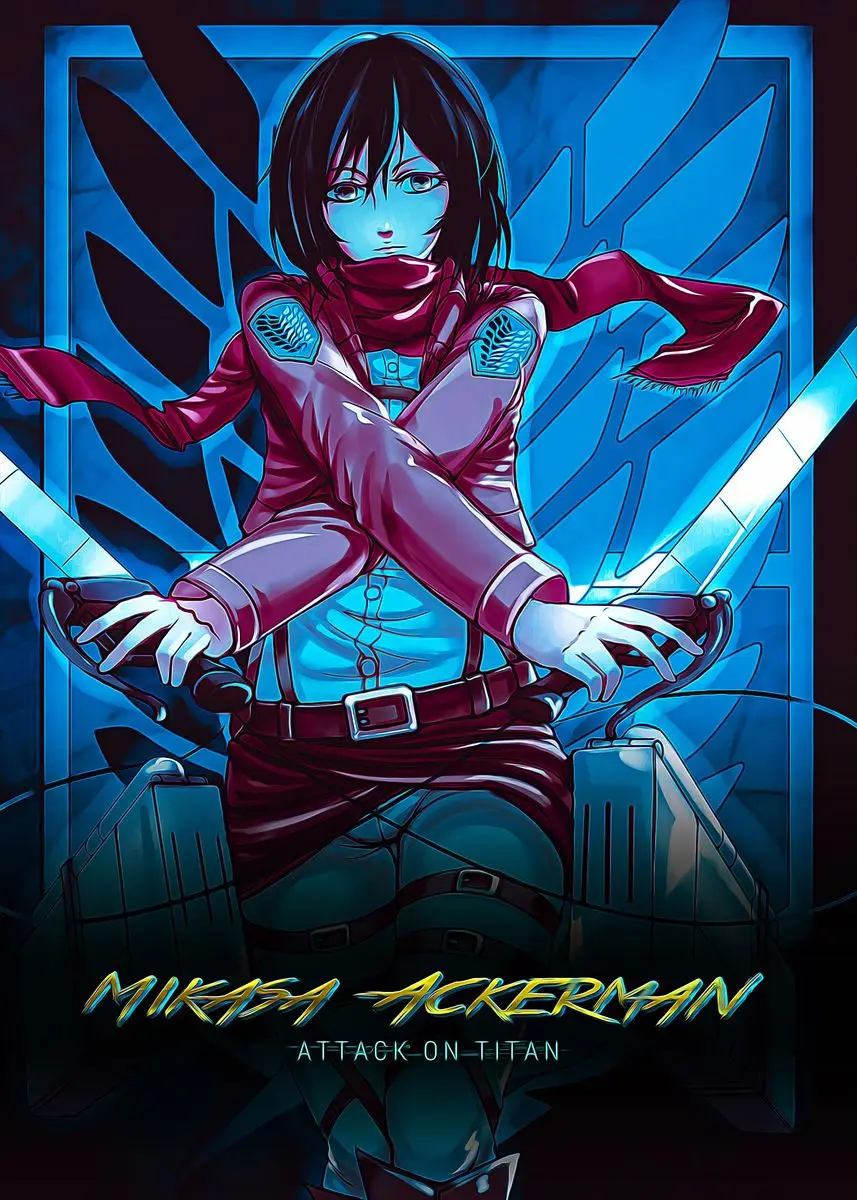 Плакат в стиле вейпорвейв Эрен джаджер/Микаса из аниме атака на Титанов 80-х годов