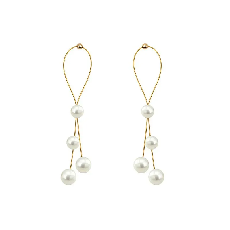 

S925 needle Drop Earrings 2020 New Desing Golden Plating Wire With Round Simulated Shiny Pearl Dangle Earrings For Women Jewelry