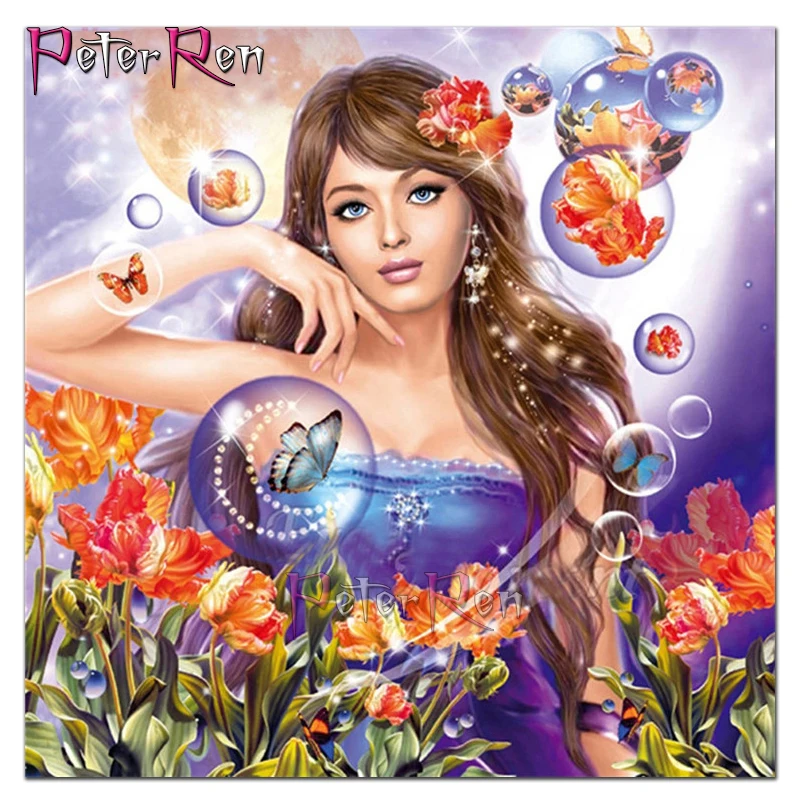 

Diamond painting Pretty girl cross stitch flower butterfly in balloon full rhinestone puzzle Mosaic embroidery Sexy beauty Decor