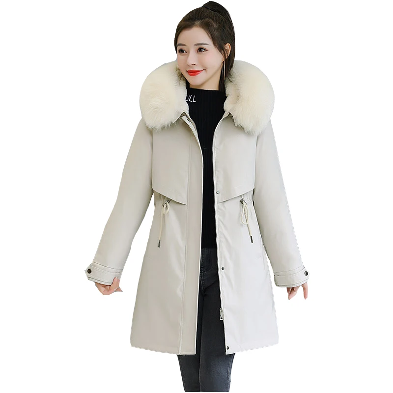 

Chic Down padded jacket woman 2022 winter length jackets female new loose thicker pie overcoming cotton size 6XL hooded overcoat