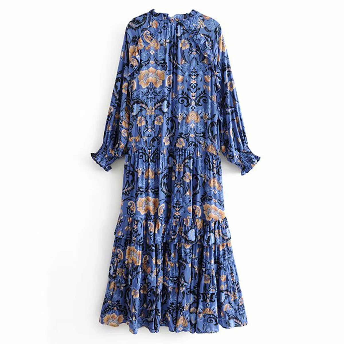 Женское шикарное платье-миди в стиле бохо синее платье с цветочным принтом и