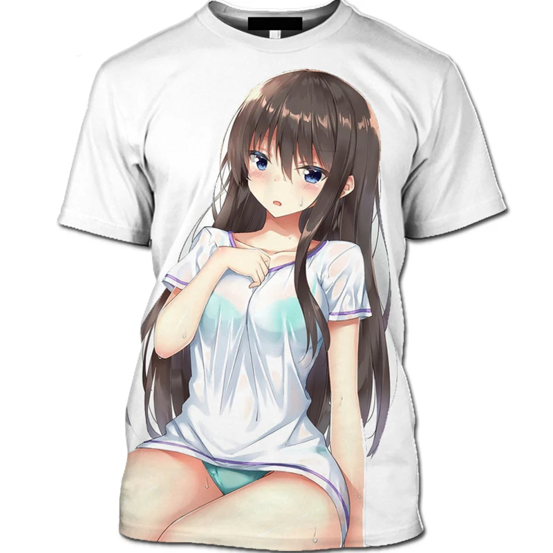 

Summer Anime 3d Men and Women Beach T-shirt Anime Girl Sexy Print Short Sleeve T-shirt Children Kawaii Casual Tops