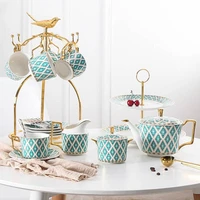 11131517 piece set european phnom penh emerald metal cup holder ceramic coffee tea set american household bone china set