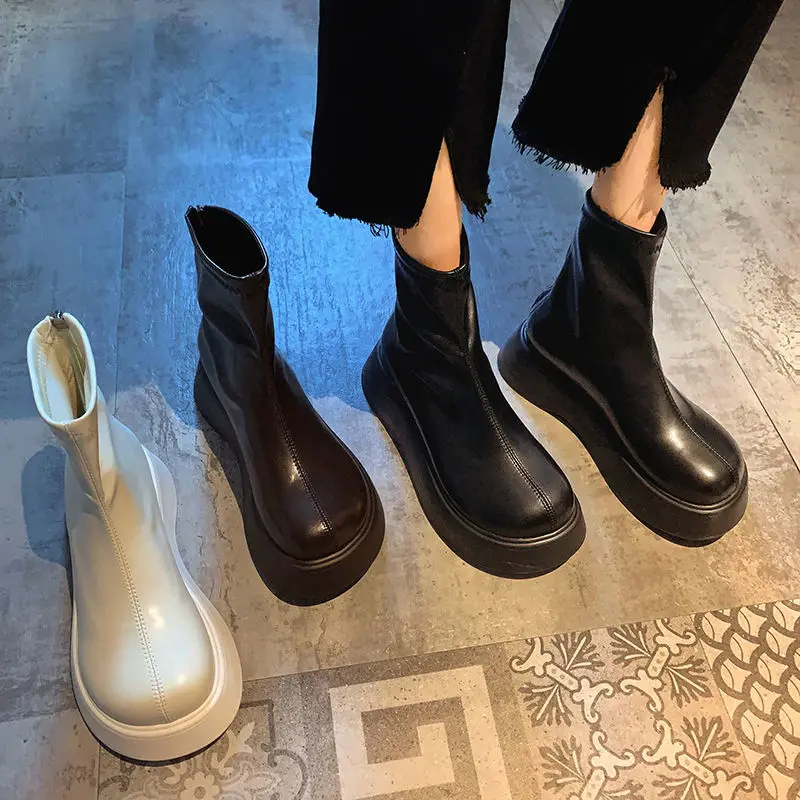 Winter Boots Women's Shoes Spring Autumn Women's Thick-soled Shoes Round Toe Plus Velvet Women's Short Boots Women's Mid Boots