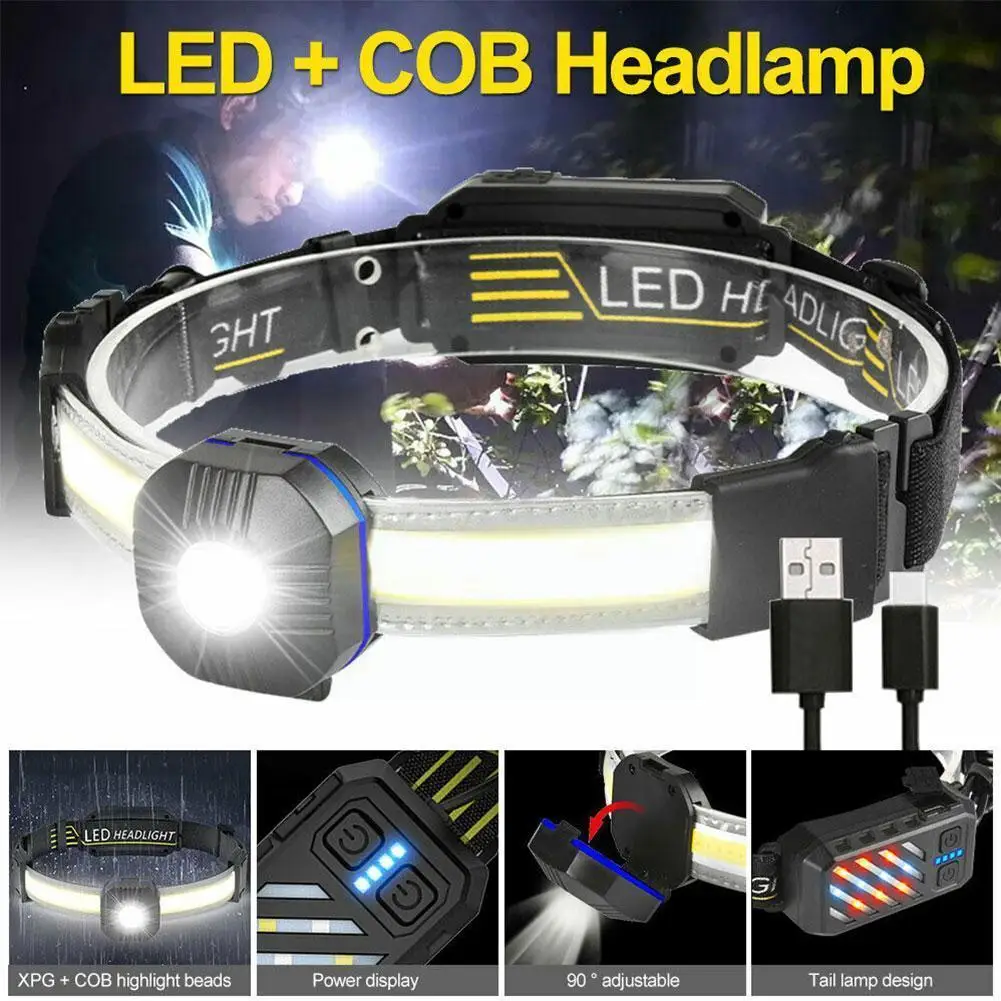 

Outdoor Camping Mountaineering Searchlight 10 Modes Headlight Fishing Accessories Waterproof Type-c Charging U9g6
