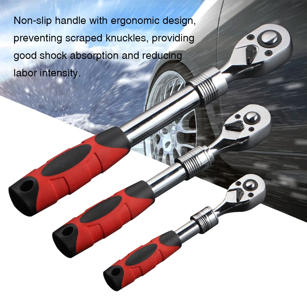 3pcs Drive Long Quick Release Telescopic Ratchet Wrench Set Repair Tool 72 Tooth Vehicle Extendable Handle Handheld Maintainence |