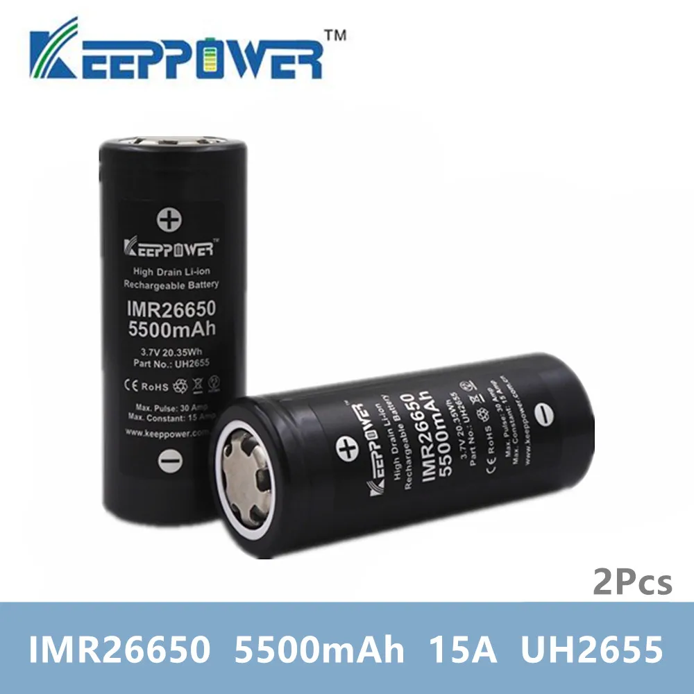 2 шт. KeepPower IMR 26650 аккумулятор IMR26650 5500 мАч 15 а разряд 3 7 в литиевая батарея Прямая