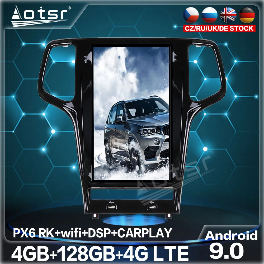 Автомобильный GPS-навигатор с экраном Tesla 128 ГБ для JEEP Grand Cherokee 2010-2019 Android