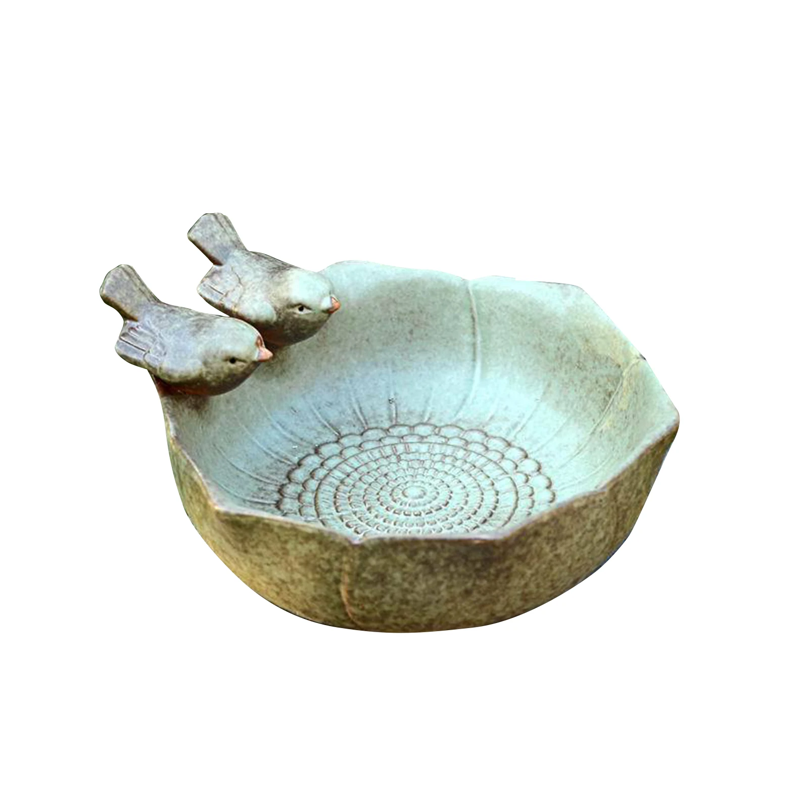 

Creative Ceramic Basin Bird Feeder Bowl Multifuncational Fruit Food Art Container with Bird Decor for Outdoor Pet Parrot Pigeon