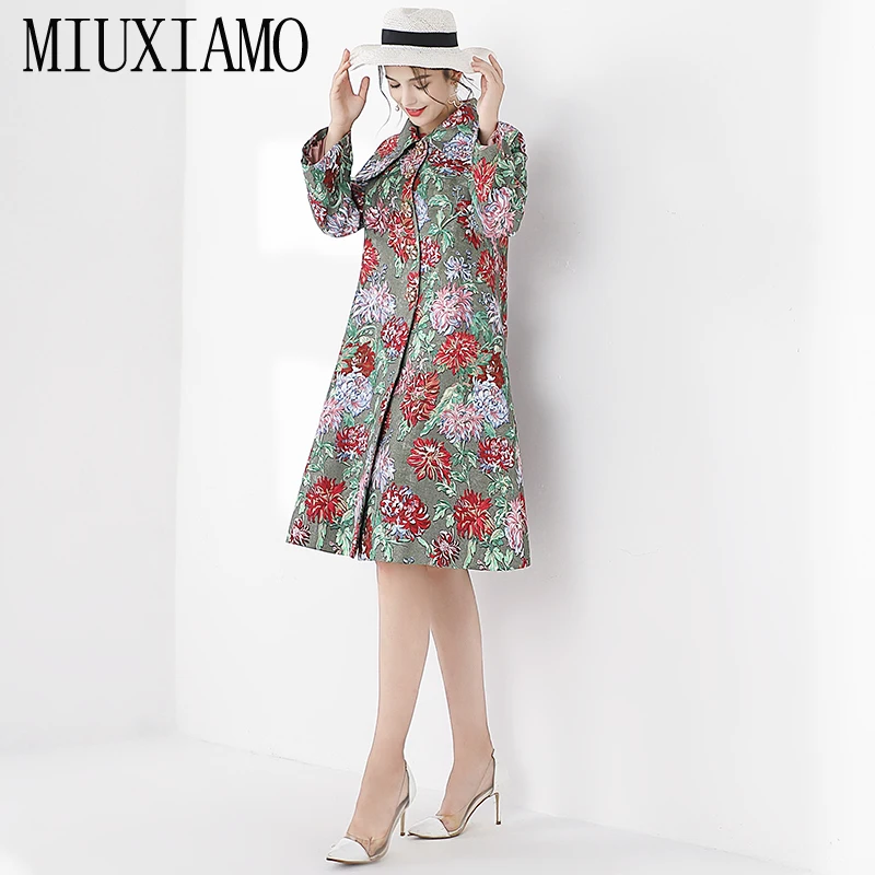 MIUXIMAO подиумная осенне-зимняя куртка для женщин бриллианты цветок печати пальто Vestidos+ бриллианты цветок печати платье для женщин
