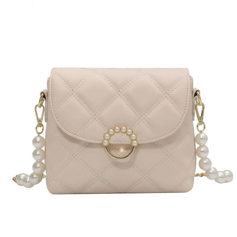 

PU Lingge Small Leather Crossbody Bags for Women 2021 Pearl Design Fashion Ladies Classic Luxury Chain Handbags and Purse