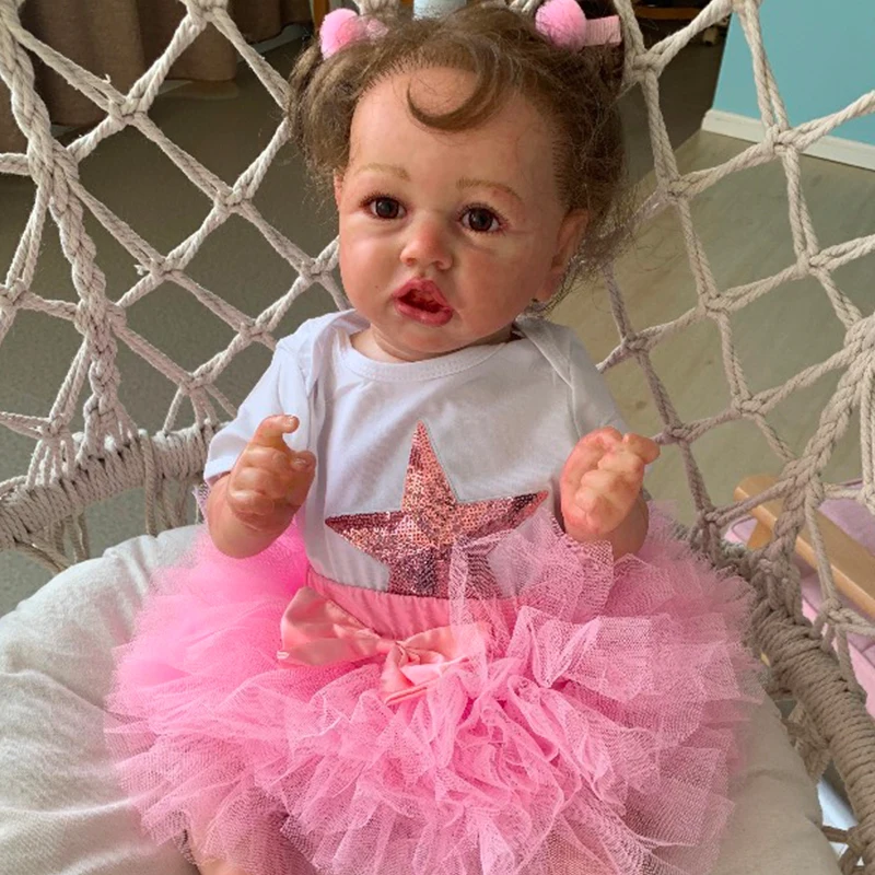 

22 inch sweet girl bebe reborn full silicone body rebirth baby doll Crooked Mouth Reborn Toddler bonecas gift