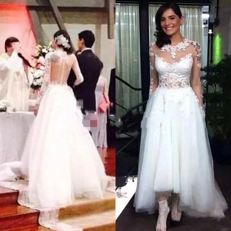 

Трапециевидные Свадебные платья Country 2019, свадебные платья, иллюзионные кружевные свадебные платья с длинным рукавом, украшенные драгоценны...