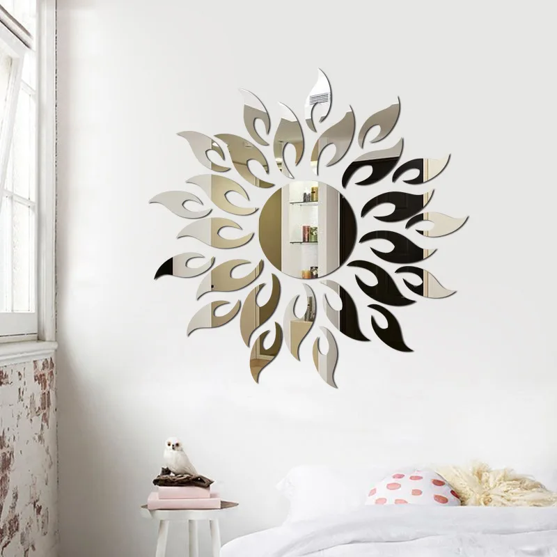Солнце зеркало стикер стены DIY солнце цветок самоклеящаяся 3D Наклейка на стену
