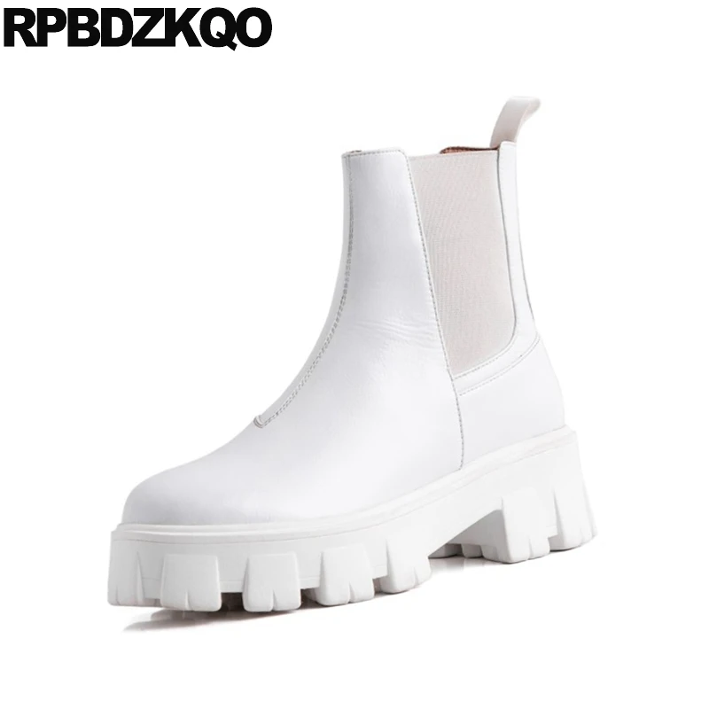 Белые Водонепроницаемые зимние женские ботинки челси без шнуровки роскошные