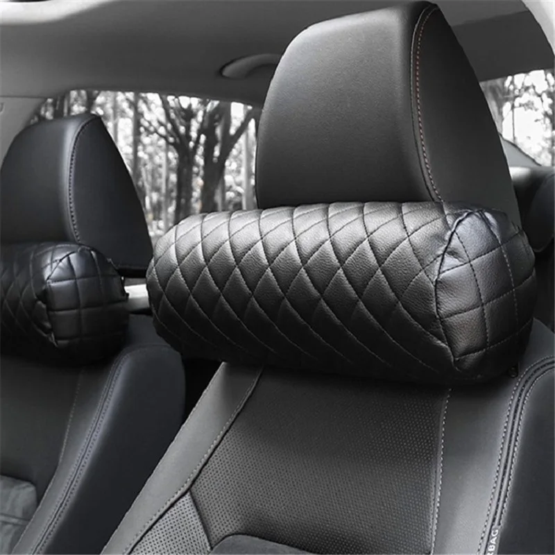 

CHIZIYO Memory Foam Car Neck Pillow PU Leather Auto Cylindrical Office Chair Bolster Headrest Supports Cushion Pad Black