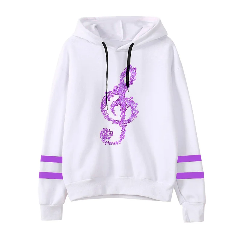 Purple Женская музыкальная Толстовка с принтом Note, в полоску, с длинным рукавом, модная толстовка с капюшоном, Женская Повседневная Толстовка на шнурке, пуловер, sudaderas mujer - Цвет: Purple