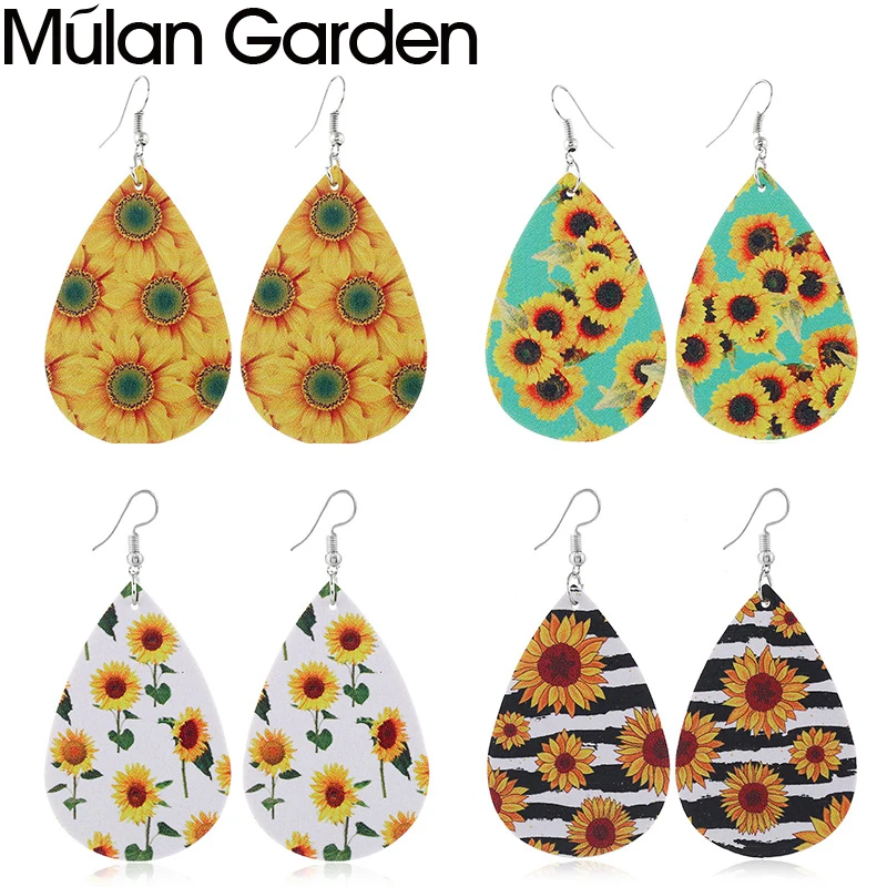 M & G серьги из искусственной кожи с рисунком подсолнуха для женщин каплевидные