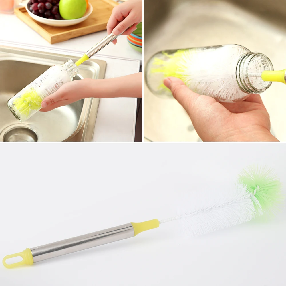 1 шт. Нержавеющая сталь ручка щетка круглая голова изгиб бытовой уборки посуда