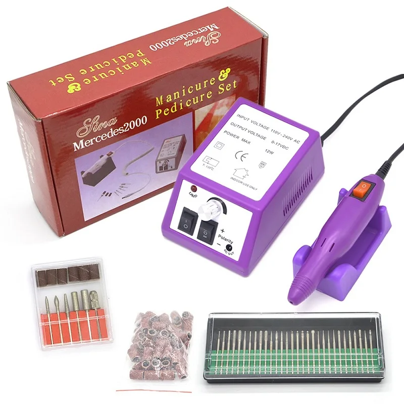 Purple SET 1 Электрическая машинка для маникюра дрель для ногтей маникюрная машина набор пилок серая ручка для ногтей набор с EU US Plug аппарат для маникюра - Цвет: Purple SET 1