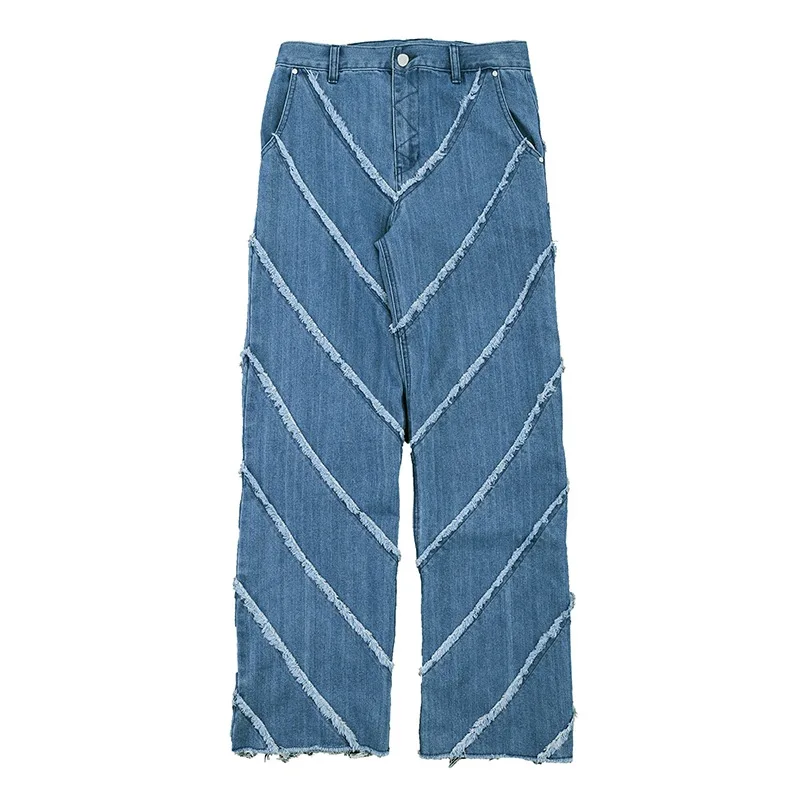 

2021 Spring New Style Water Ripple Embroidery Loose Pants Straight Fashion Casual Jeans For men and women