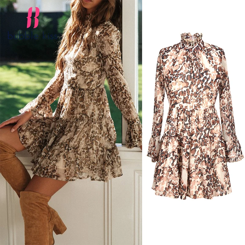 Женское элегантное мини платье из шифона с леопардовым принтом весна лето 2020