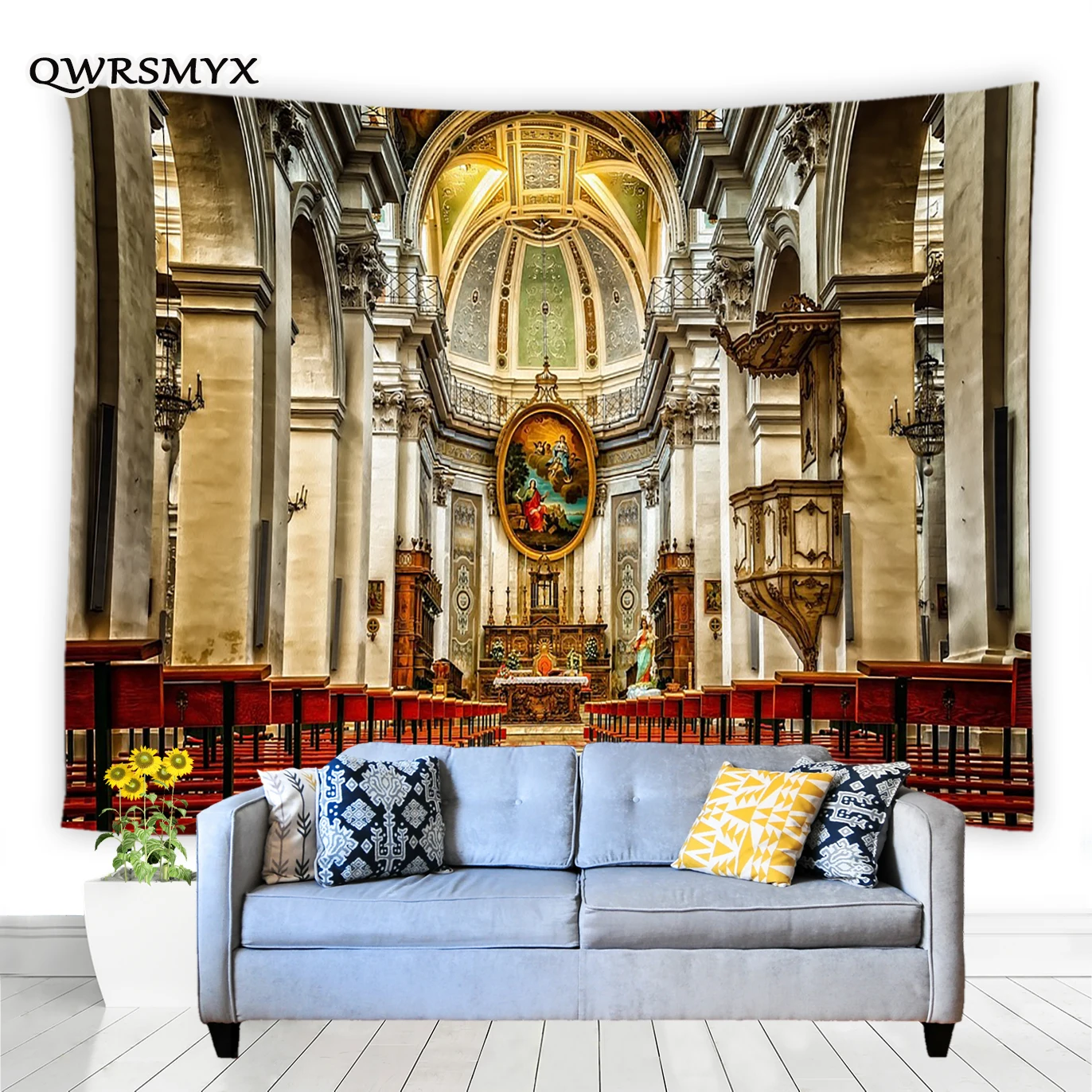 

Western Architecture Cathedral Tapestry Wall Hanging Courtyard Balcony Bedroom Dorm Decor Tapestries Home Art Adornment Curtain