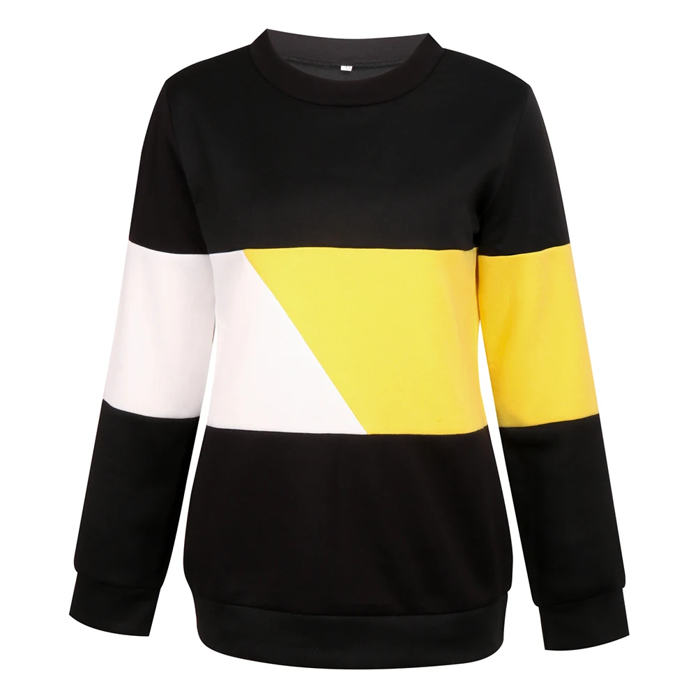 Autumn Women Hoodie Pullover Round Collar Long Sleeved Casual Sweatshirts 2019 New Fashion Colorblock Sweatshirt Top Dropship | Женская