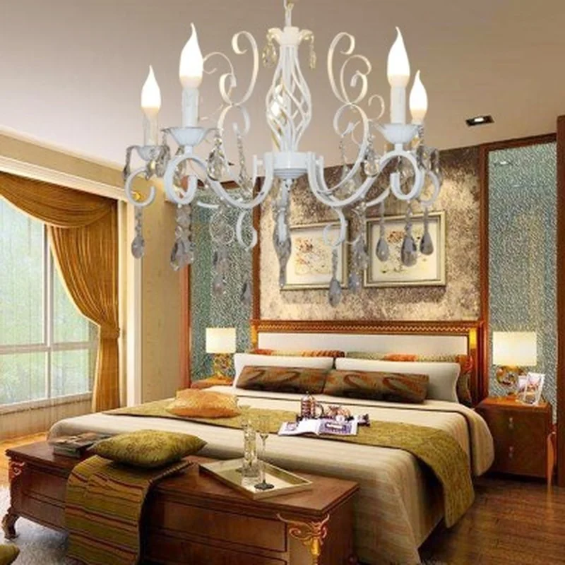 Винтажная хрустальная люстра из кованого железа белая потолочная лампа E14