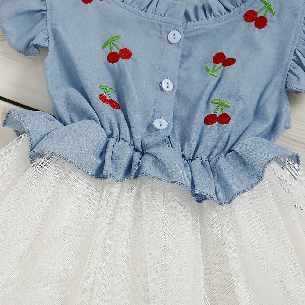 CYSINCOS 2020 летнее платье для девочек детское джинсовое Сетчатое лоскутное