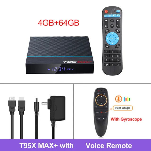 4G64G G10 voice T95 MAX Plus Android ТВ приставка Android 9,0 Amlogic S905X3 Смарт ТВ приставка 4K Android приставка T95MAX четырехъядерный 2,4G& 5G Wifi BT4.1 H.265 - Цвет: 4G64G G10 voice