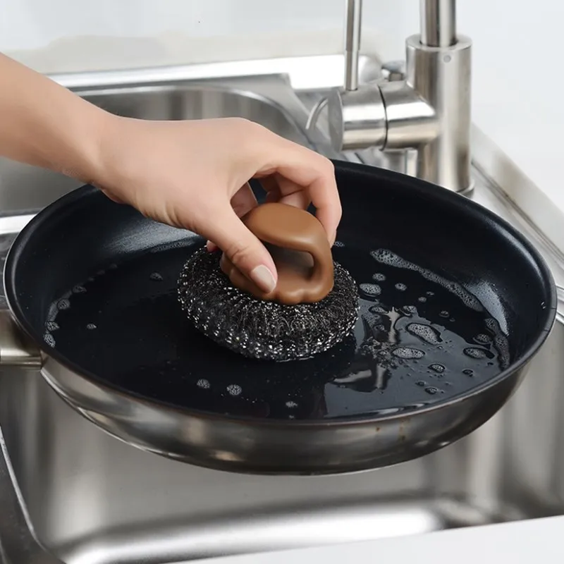 Японская кухонная щетка для чистки кастрюль из нержавеющей стали со стальными