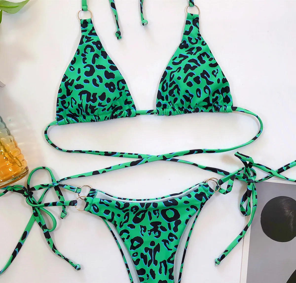 

Swimming Suit for Women Swimsuit New Leopard Print Bikini Set Bandage Sexy Mini Viquinis Mujer Print Halter Bikini Bathing Suit