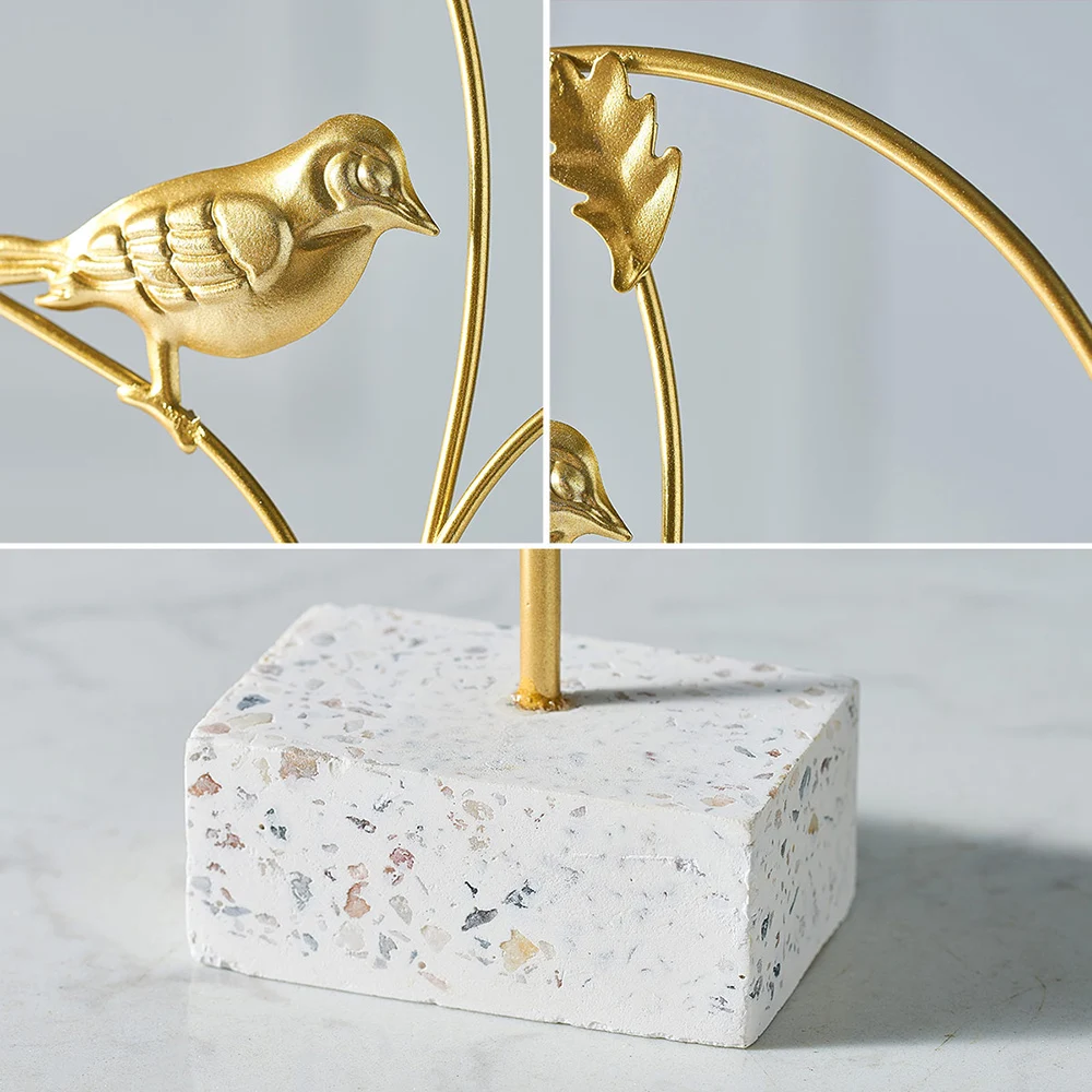 

Creative Gold Leaf Home Decoration Accessories For Living Room Modern Flowers Miniature Metal Figurines Wooden Office Desk Decor