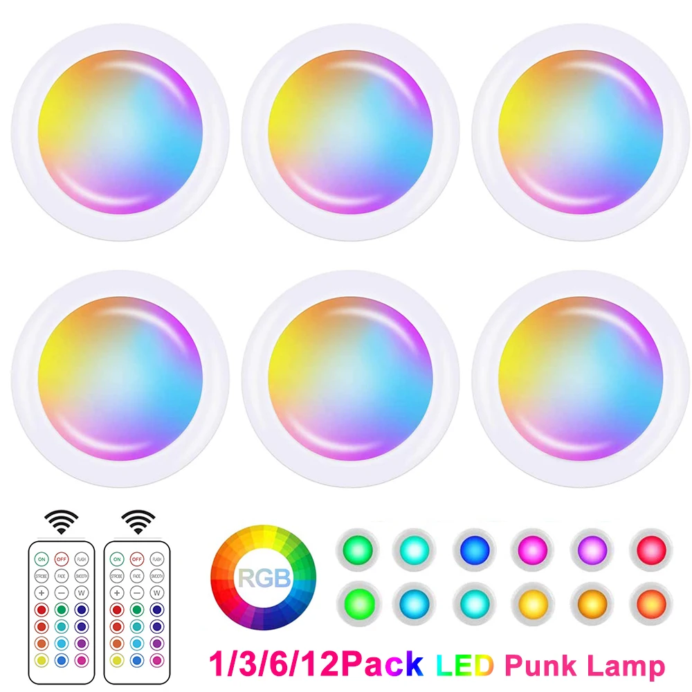 

Remote Control LED Cabinet Night Light RGB Color Changing LED Puck Lamps Dimmable Under Shelf Kitchen Counter Lighting For Home