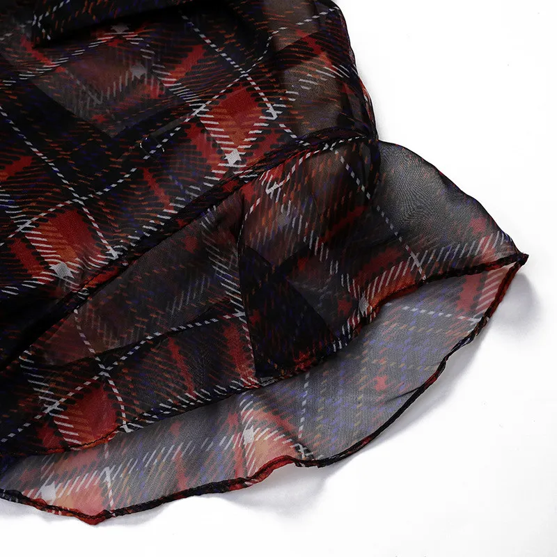 

Summer Dress Women 2021 Midi Retro Classic Plaid Irregular Dresses Elegant Fashion Woman Sleeveless Ruffles Chiffon Dress Robes