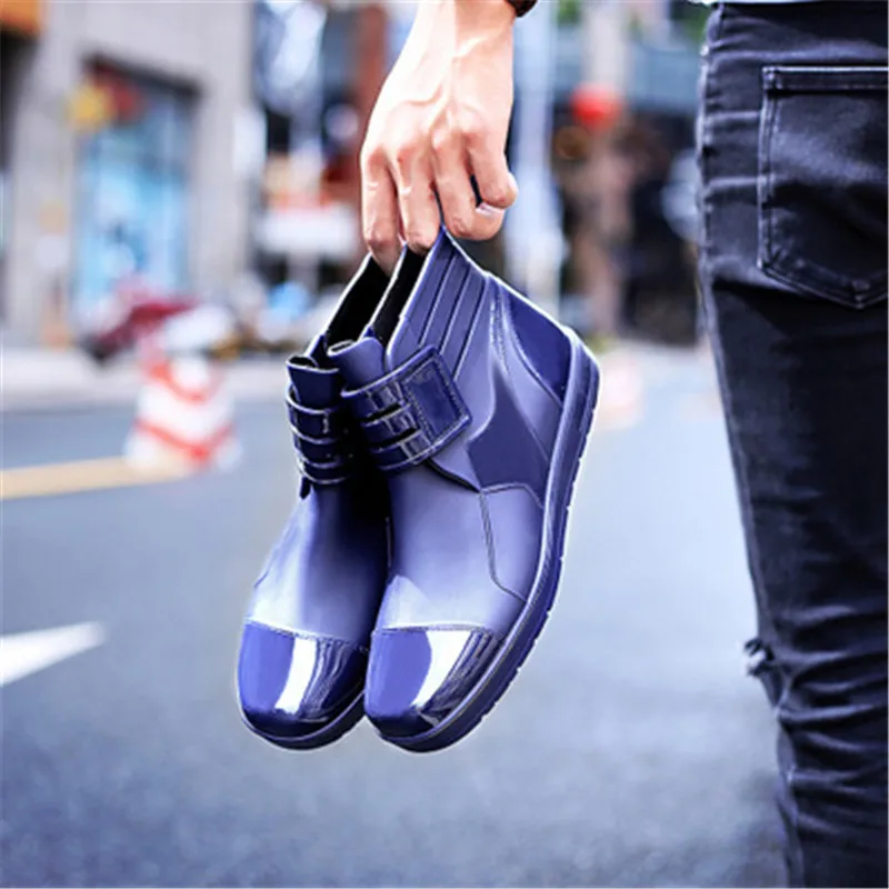 Ботинки мужские резиновые ПВХ модные полусапожки Уличная обувь для мытья кухни и