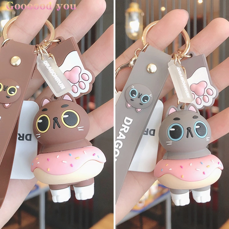 

Anime Keychains Cute Cat Car Key Chain Accessories Kawaii Doughnut Kitty Bag Pendants Lover's Keychain Girls Friends Gift
