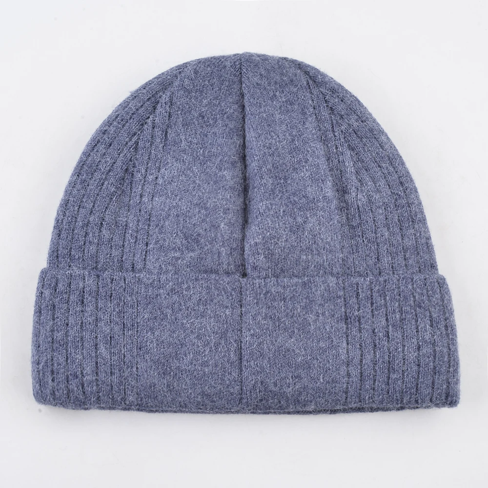 Вязаные шерстяные шапки облегающие мужские зимние теплые однотонные толстая