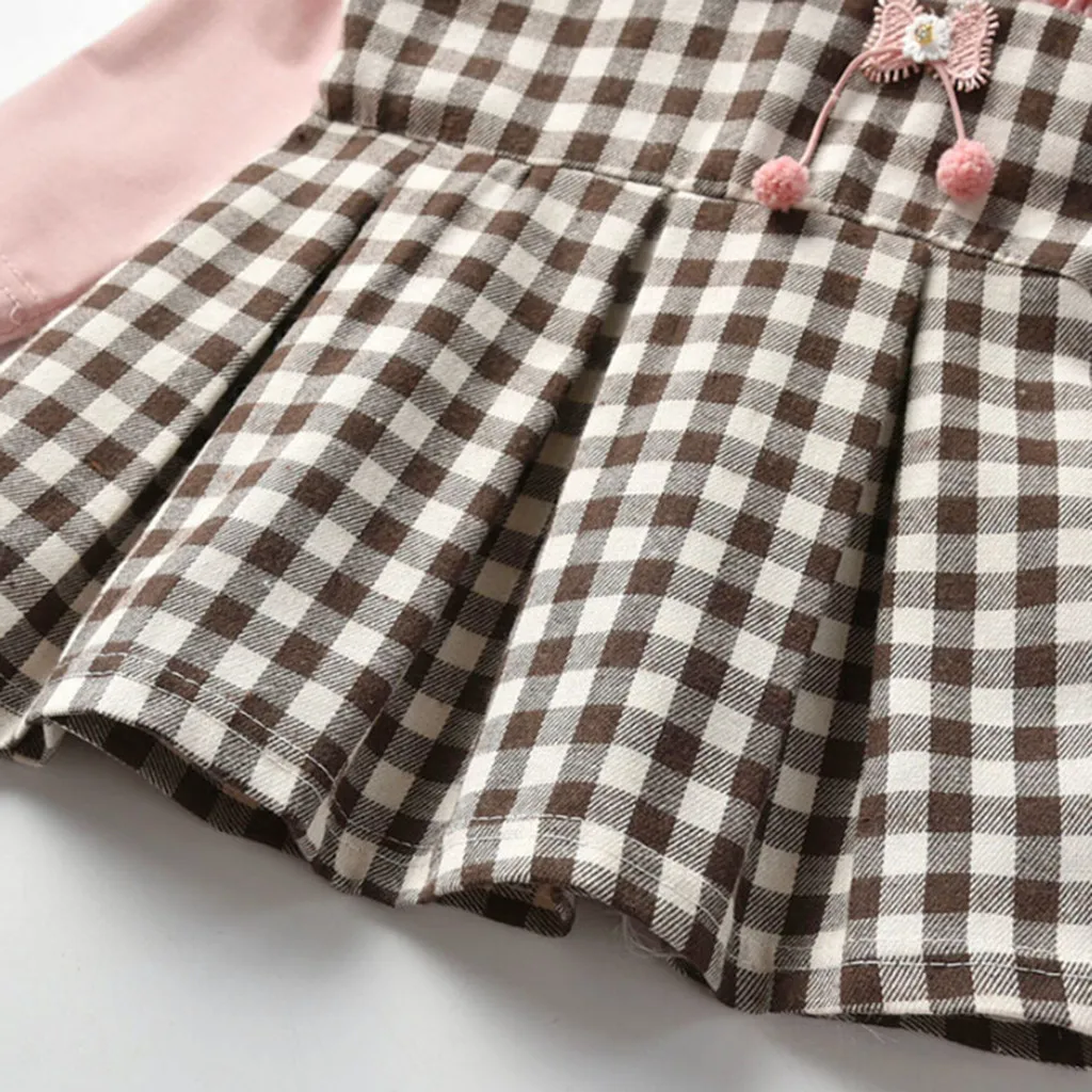

Autumn skirt folds plaid patchwork straps toddler baby child girl princess dress clothes