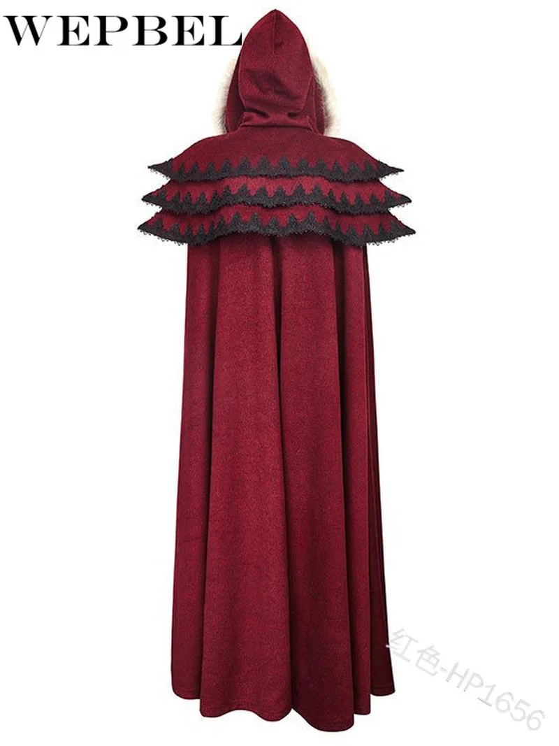 

WEPBEL Women's Steampunk Retro Party Gorgeous Winter Warm Elegant Hooded Cloak Victorian Stage Performance Women Long Cape Coat