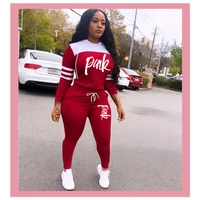 2020 fashion pink letter print tracksuits women two piece set spring t shirt tops and pants jogger set suits casual 2pcs outfits